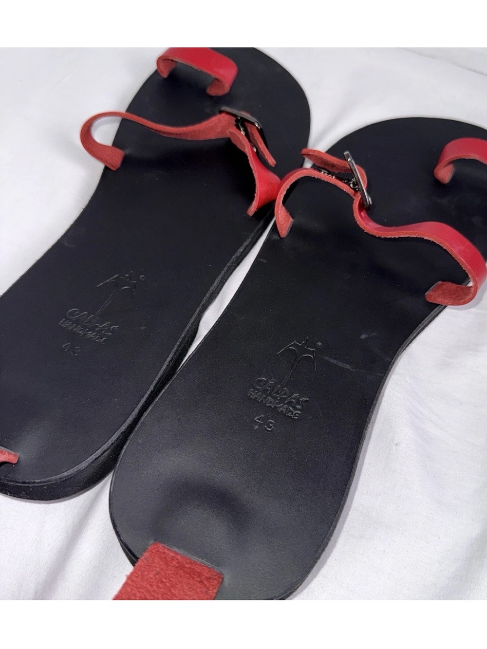 Calpas Men’s Sandal EU 43 US 11 Gladiator Toe Ring Hand Made Red Black - Picture 9 of 10